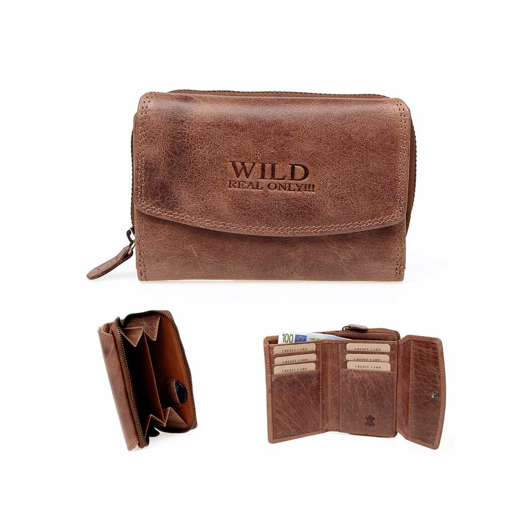 Wild Only - Dames Portemonnee - Buffel Leder - 12x9x3 cm - Cognac