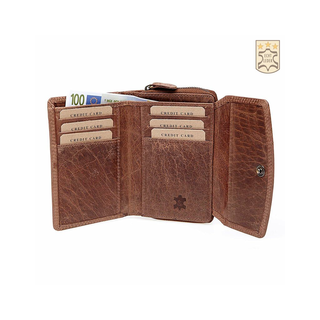 Wild Only - Dames Portemonnee - Buffel Leder - 12x9x3 cm - Cognac