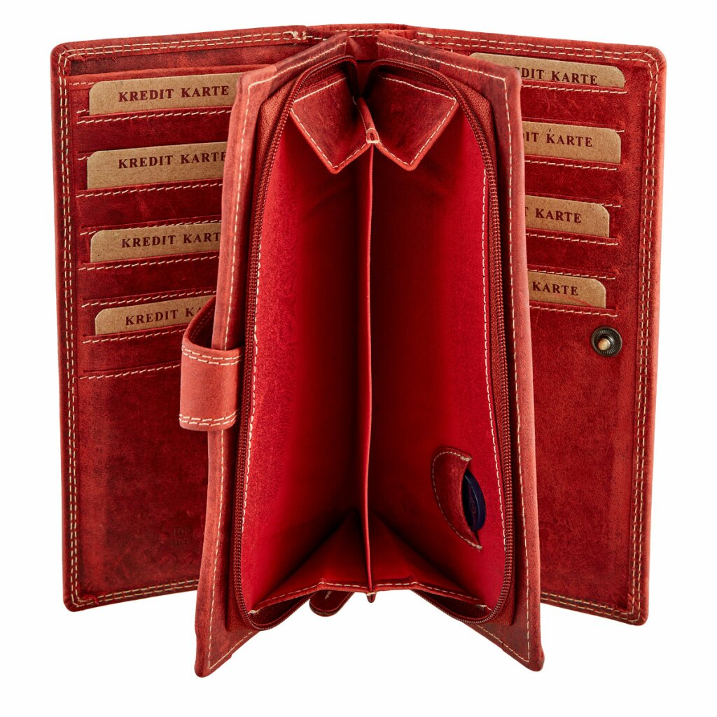 WILD REAL - Portemonnee Dames - Overslagportemonnee - Buffel Leder - 17 x 10 x 3 cm - Inhoud 17 pasjes - Anti-Skim