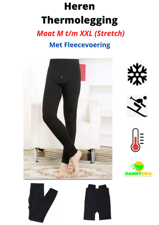 Heren Comfort Thermolegging - Maat M t/m XXL - Met Gulp - Warm Gevoerd - Thermobroek - Ondergoed - Outdoor - Wintersport - Warme Legging - Fleece - Man - Zwart