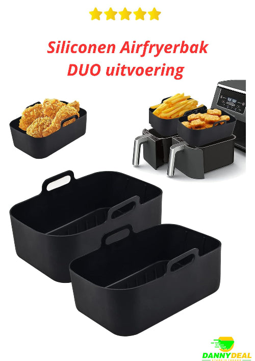 Siliconen Airfryer bak voor DUO Airfryers  - 12.5 x 19.5 x 7 cm (LXBXH) - Set van 2 stuks