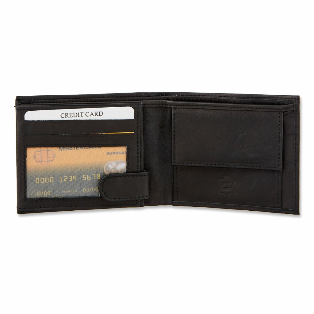 Heren Portemonnee - Billfold - Laag model - 7 Pasjes - Cadeautip Heren - Leer - Zwart