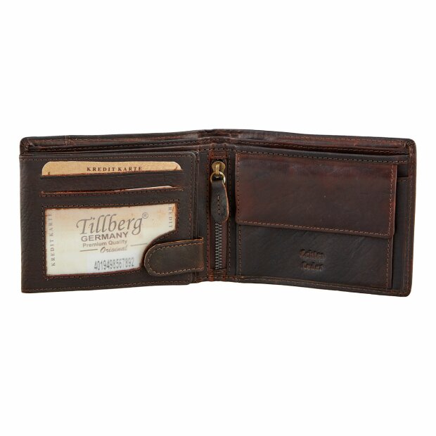 Heren Portemonnee - Buffel Lederen Billfold - Laag model - 13 Pasjes - Cadeautip Heren - Leer - Donkderbruin - Print