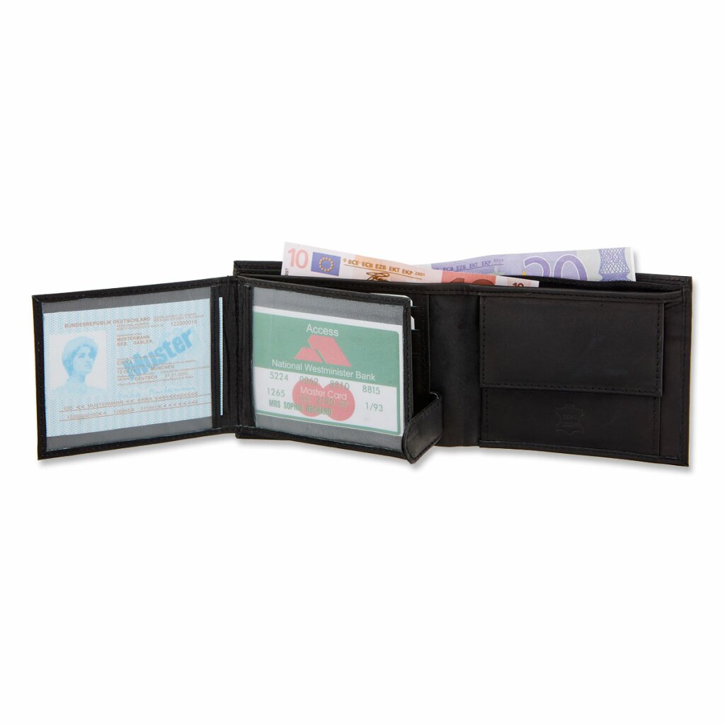 Heren Portemonnee - Billfold - Laag model - 7 Pasjes - Cadeautip Heren - Leer - Zwart