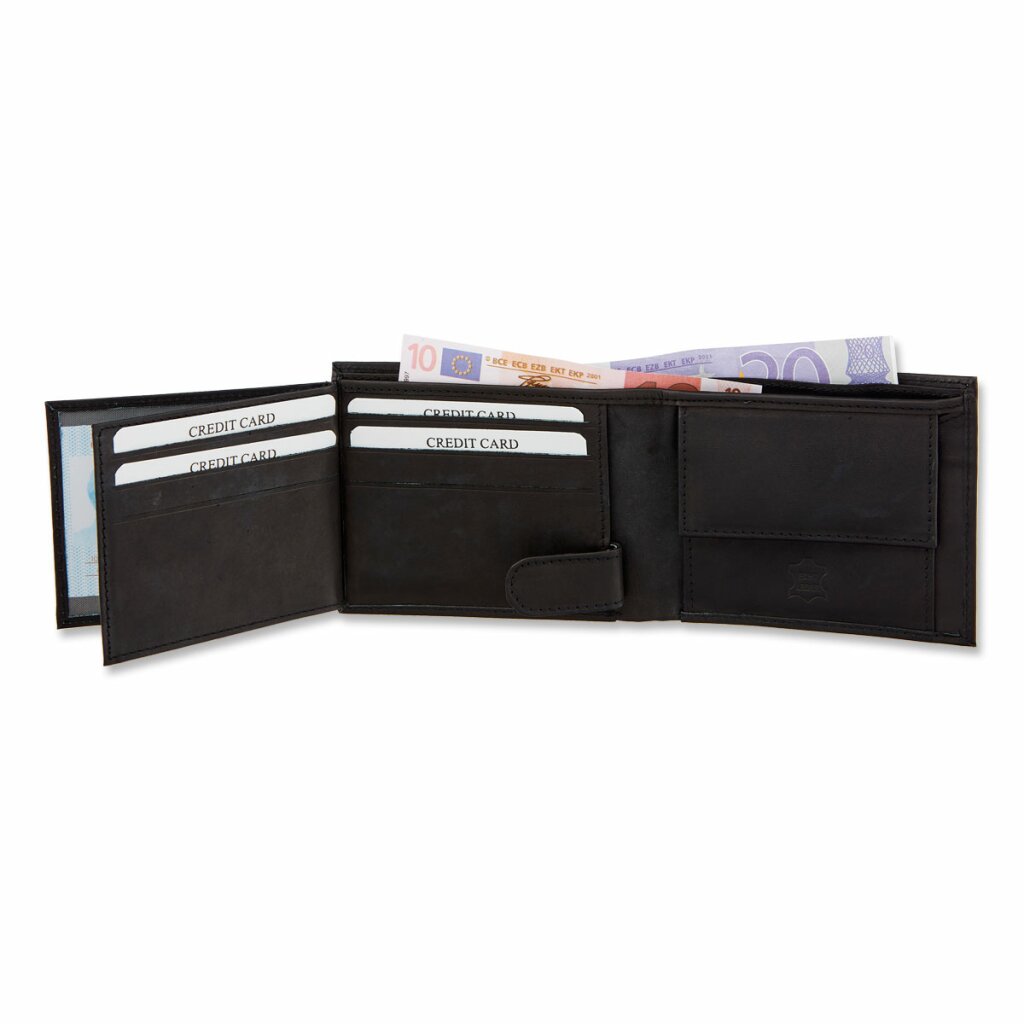 Heren Portemonnee - Billfold - Laag model - 7 Pasjes - Cadeautip Heren - Leer - Zwart